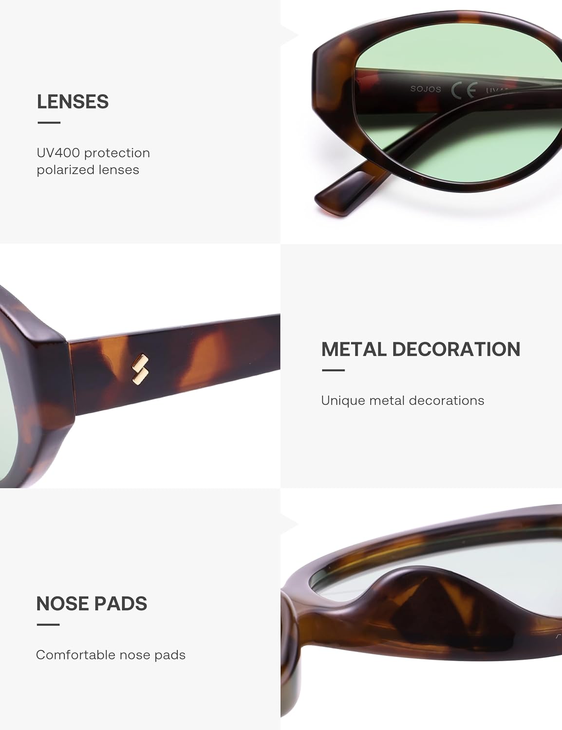 SOJOS Retro Oval Polarized Sunglasses for Women Chic Cat Eye Trendy Vintage Shades UV400 Protection - Image 5