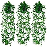 XIEJ 3 Pack Fake Hanging Plants,Artificial Eucalyptus Vines Hanging Plant Greenery for Indoor Outdoor Aesthetic Office Living Room Shelf Decor