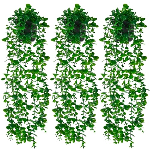 XIEJ 3 Pack Fake Hanging Plants,Artificial Eucalyptus Vines Hanging Plant