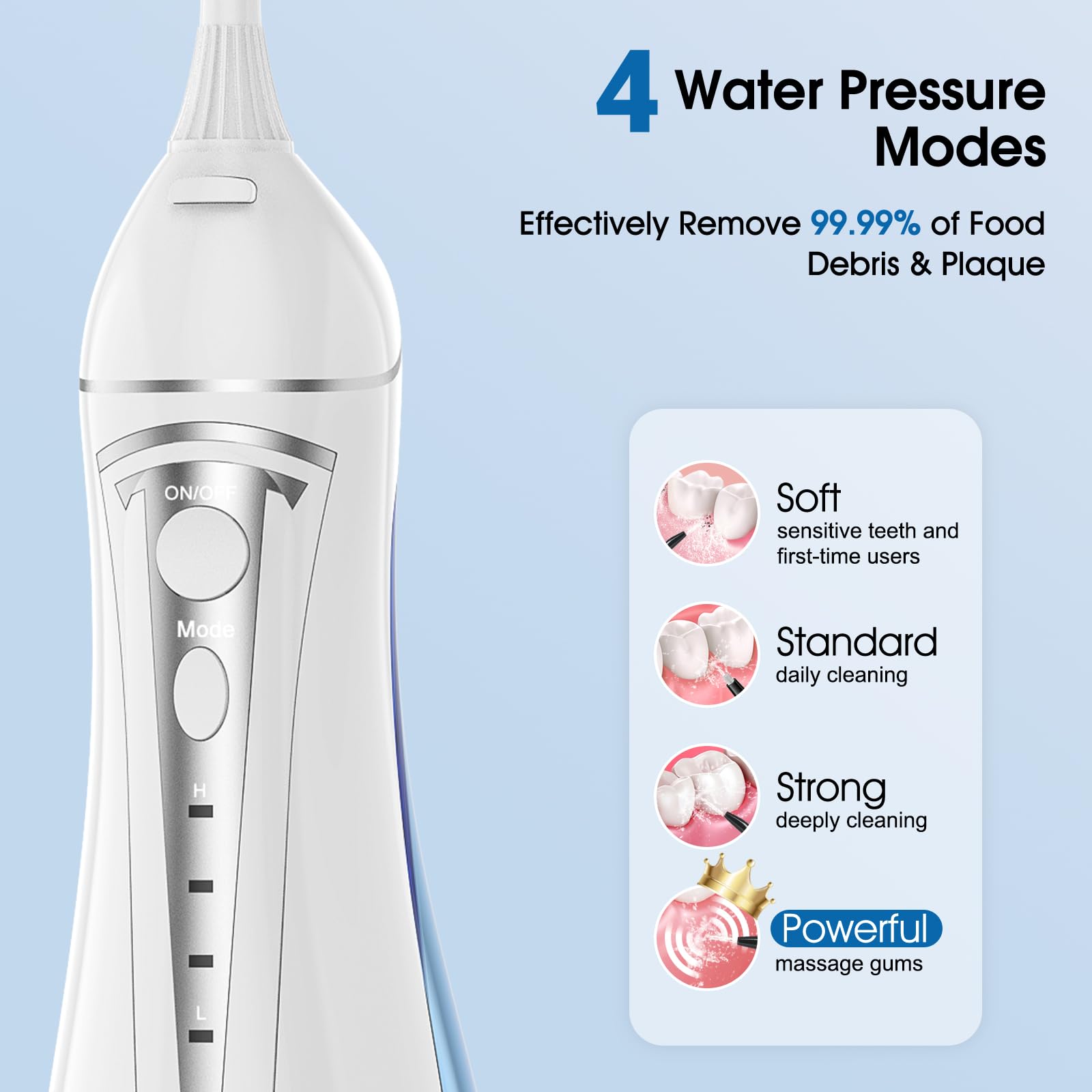 Hydropulseur dentaire : Irrigateur buccal portable sans fil 300 ml rechargeable nettoyant d'irrigation de voyage IPX7 étanche pour nettoyage des dents Blanc