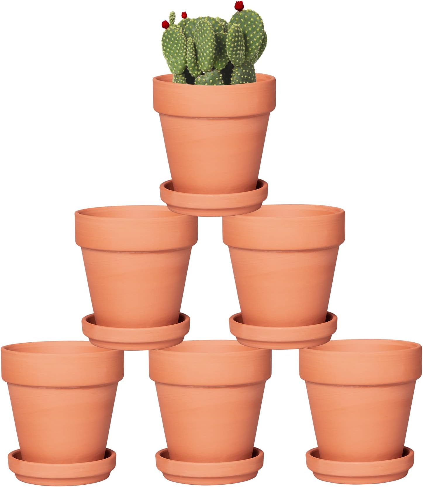 4 Inch Terracotta Pots with Saucer - 6 Pack Small Clay Plant Pots with Drainage Holes, Flower Pots with Tray, Terra Cotta Pots for Indoor Outdoor Plants, Crafts, Wedding Favor