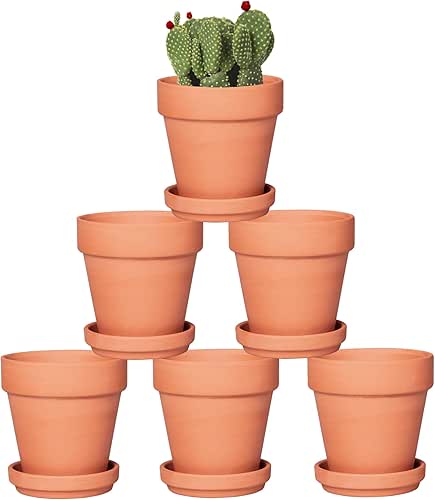 Orceler 4 Inch Terracotta Pots with Saucer - 6 Pack