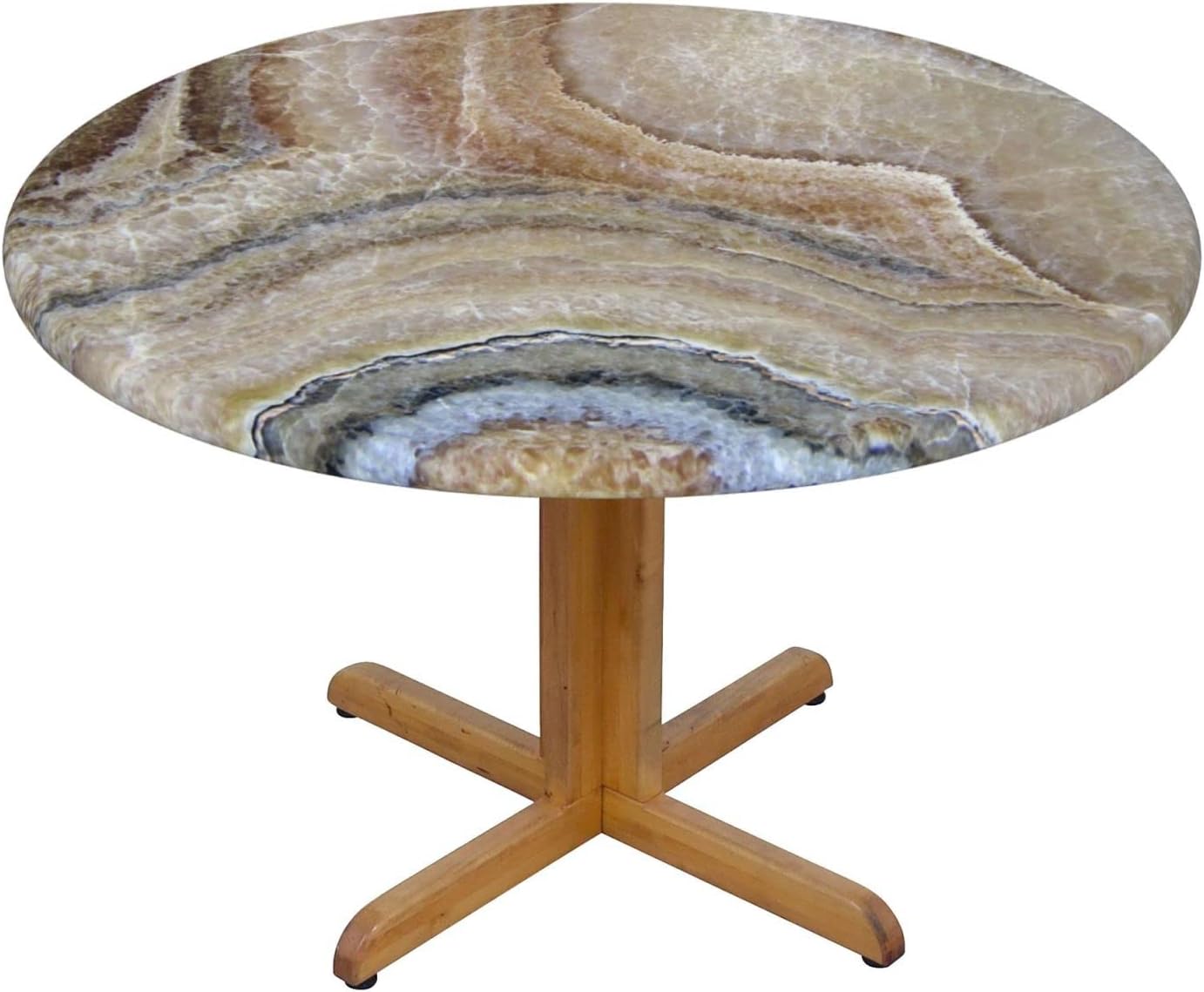 Brown Marble Round Fitted Tablecolth with Elastic Edge Waterproof Polyester Fitted Table Cover Table Cloth for Kitchen Indoor Dining Outdoor Party Patio Fit Table 45-56 Inch 56" (Round) Marble 2