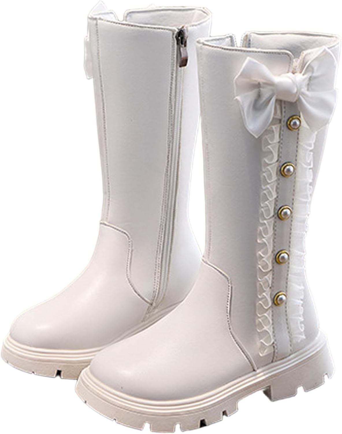 Girls Knee High Boots Fashion Bowknot Ruffle Trim Side Zipper Riding Boots Fall Winter Trendy High Top Shoes