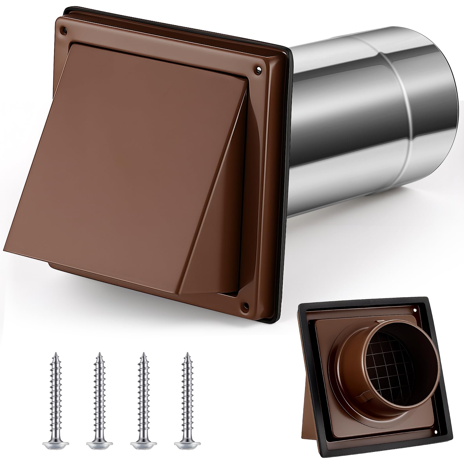 Gisafai 6 Inch Outside Dryer Vent Cover for Outdoor Exterior Walls, Brown