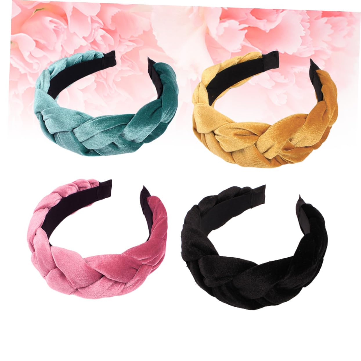 Healeved 4piezas Diadema Trenzada de Pelusa Ancha Cabello Accesorios Lavado de Cara para Mujeres Color Negro
