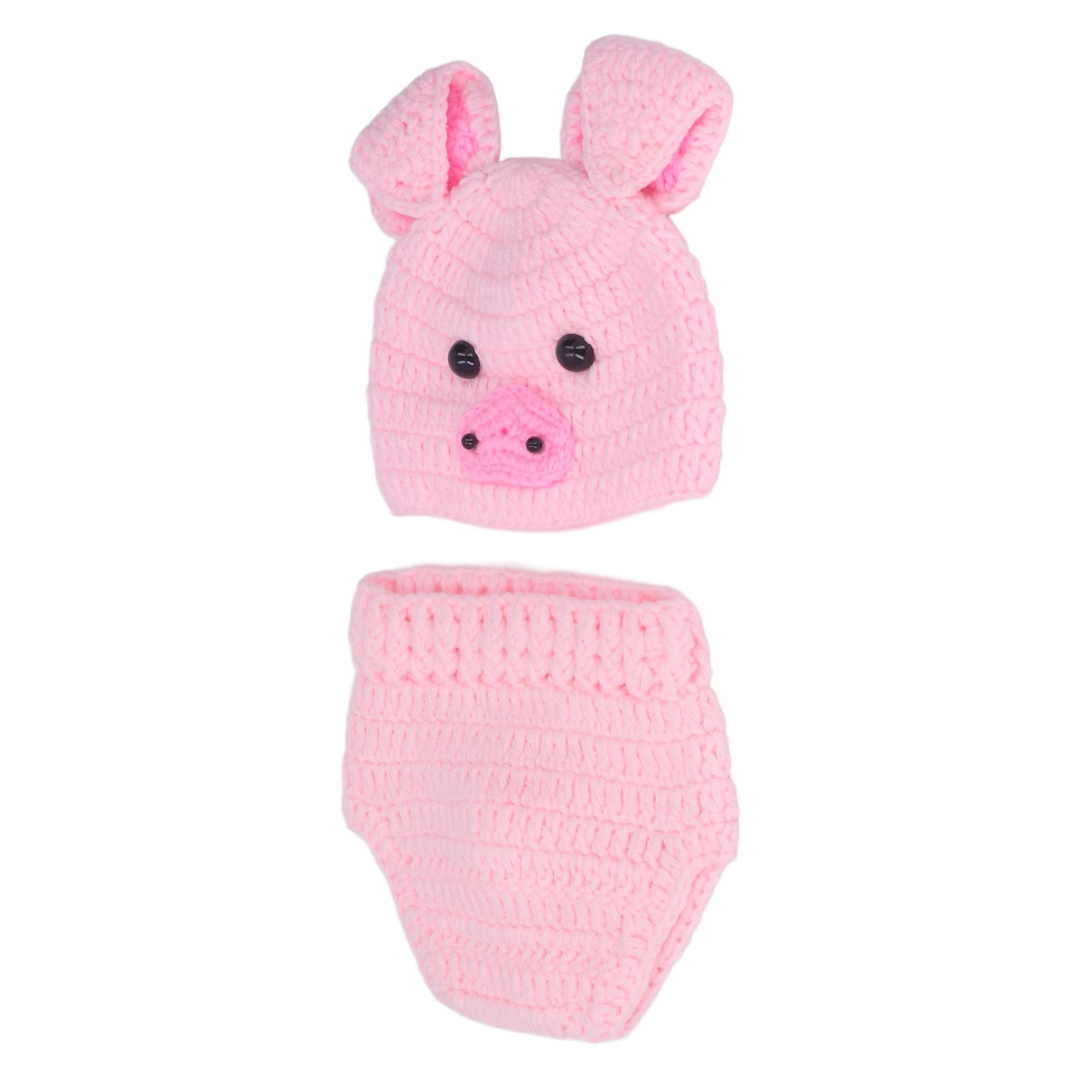Costume Lavorato a Maglia All'uncinettoCartone Animato, Animale, Cappello di Maiale, Pantaloni, Abiti per Foto per Bambini(Rosa), Puntelli per Fotografia per Neonati Baby Souvenirs