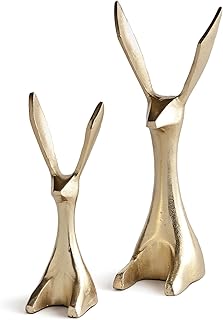 Napa Home & Garden 11.75" Decorative Long Ear Spring & Easter Gold Jackrabbit Figurines Set of 2 Springtime Home Living Room End Table Dining Dinner Kitchen Tabletop Table Luxury Premium Decor