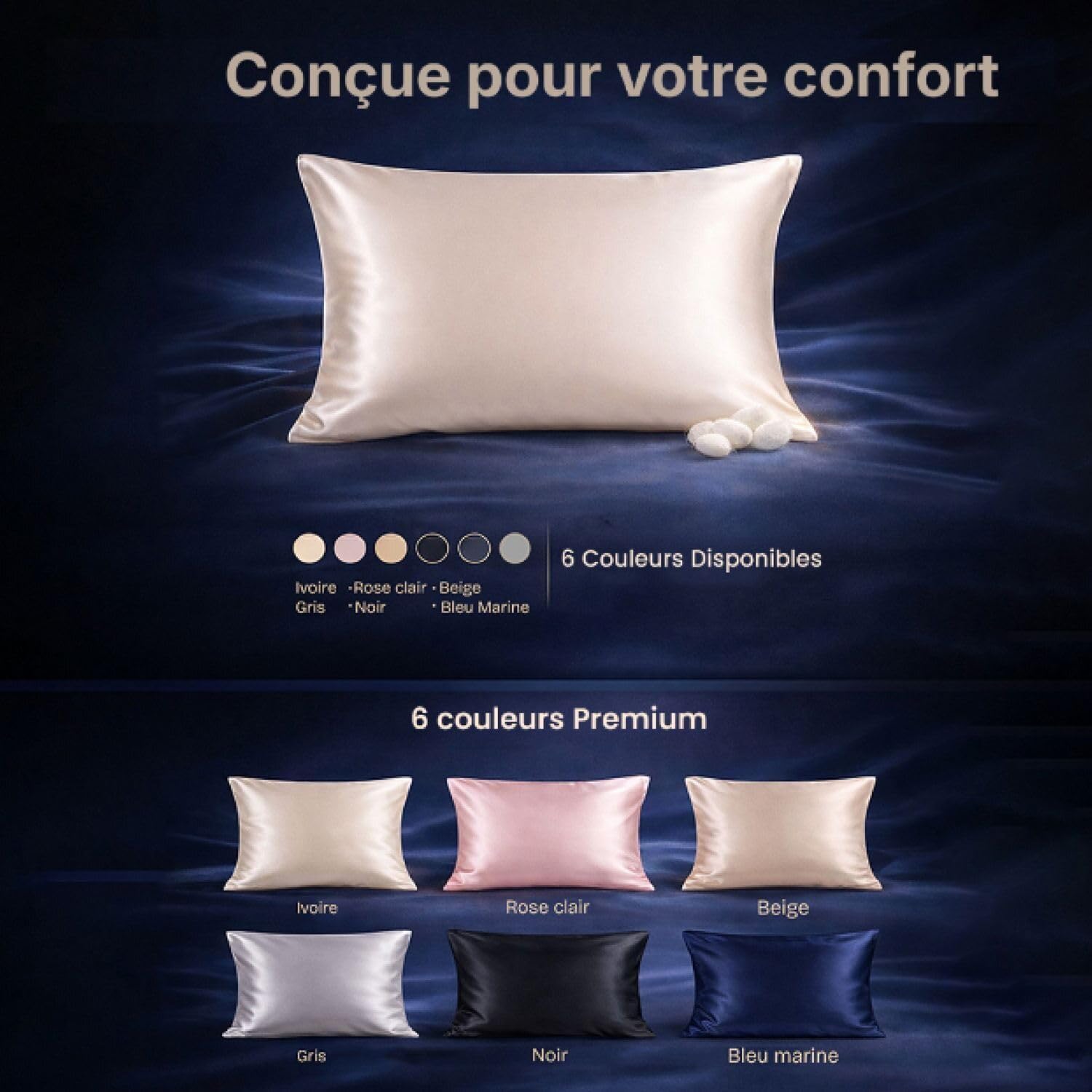 Zenpur Taie d’Oreiller 100% Soie de Mûrier 50x70 cm - 22 Momme Grade 6A, pour la Beauté des Cheveux et de la Peau | Anti-Frisottis et Anti-Rides - Certifié GOTS & Oeko Tex (Ivoire)