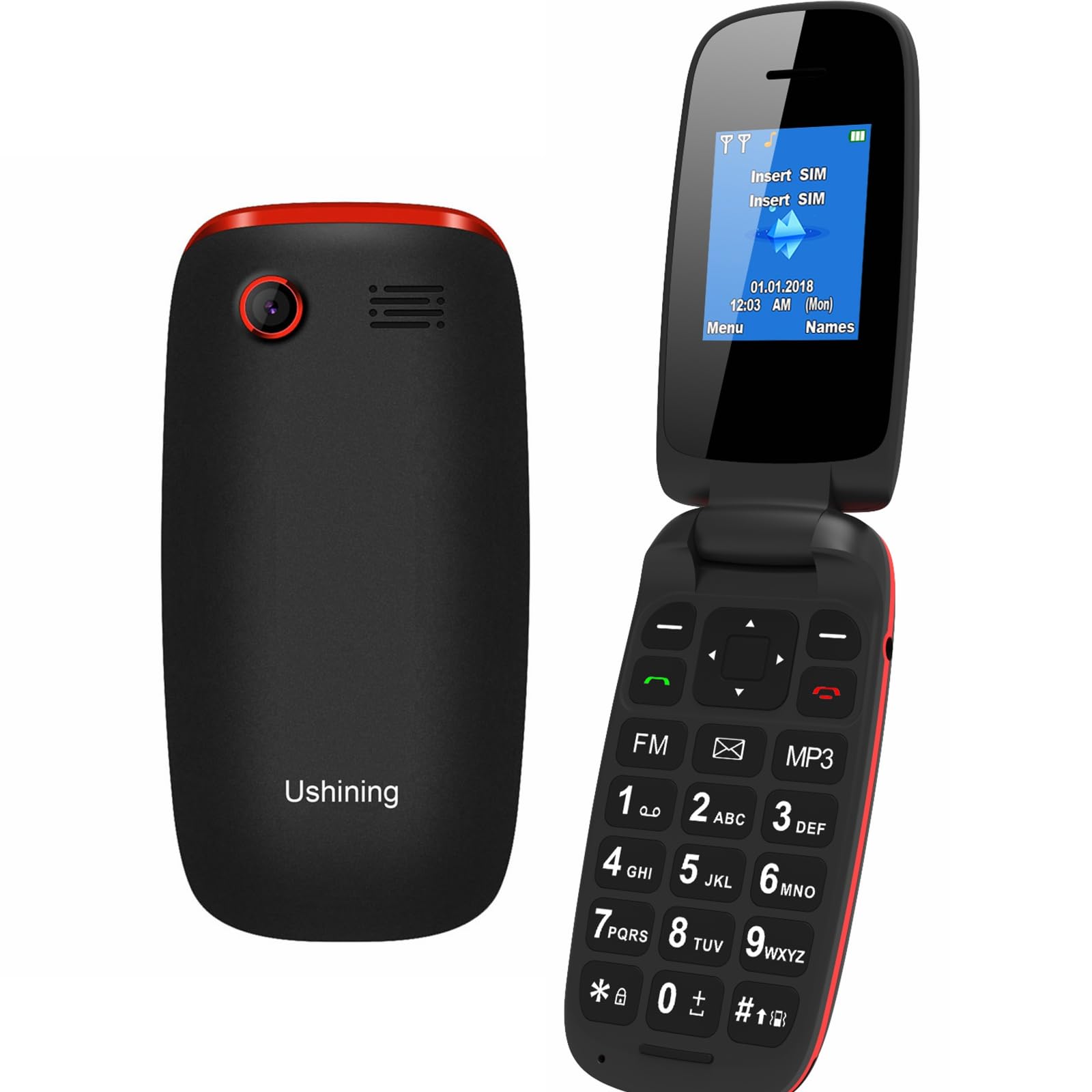 CHAKEYAKE Seniorenhandy ohne Vertrag, Klapphandy Mobiltelefon mit Großen Tasten, 2G GSM Handy für Senioren mit 1.7 Zoll Farbdisplay, Dual SIM, SOS Notruftaste, Taschenlampe (Schwarz Rot)