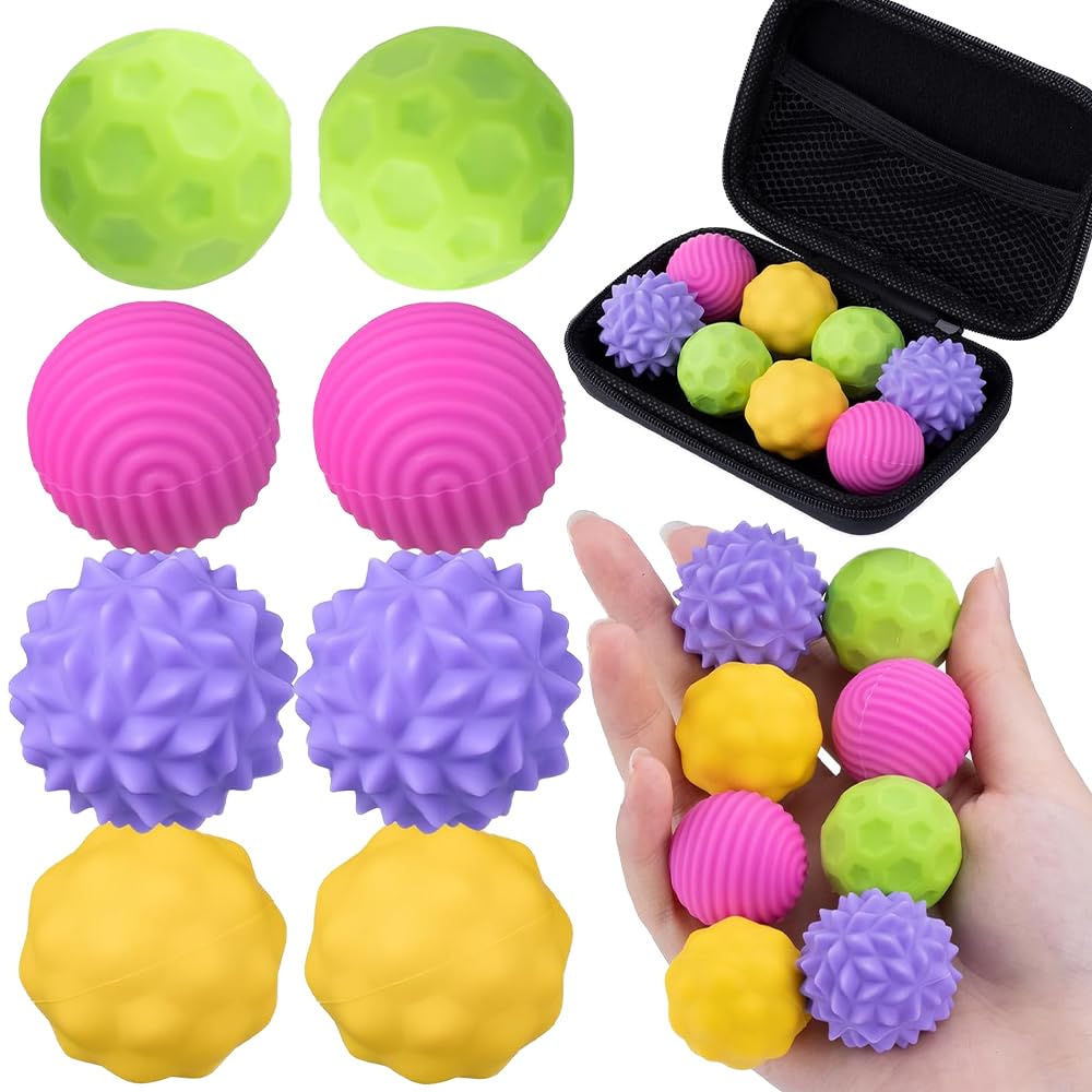 BIZOI Magnetic Balls Fidget Toy, 8pcs Magnetic Sensory Fidget Balls, Magnetic Stress Balls for Autism, ADHD, Silicone Texture Balls, Magnetic Balls Sensory Fidget Toys for Adults Kid