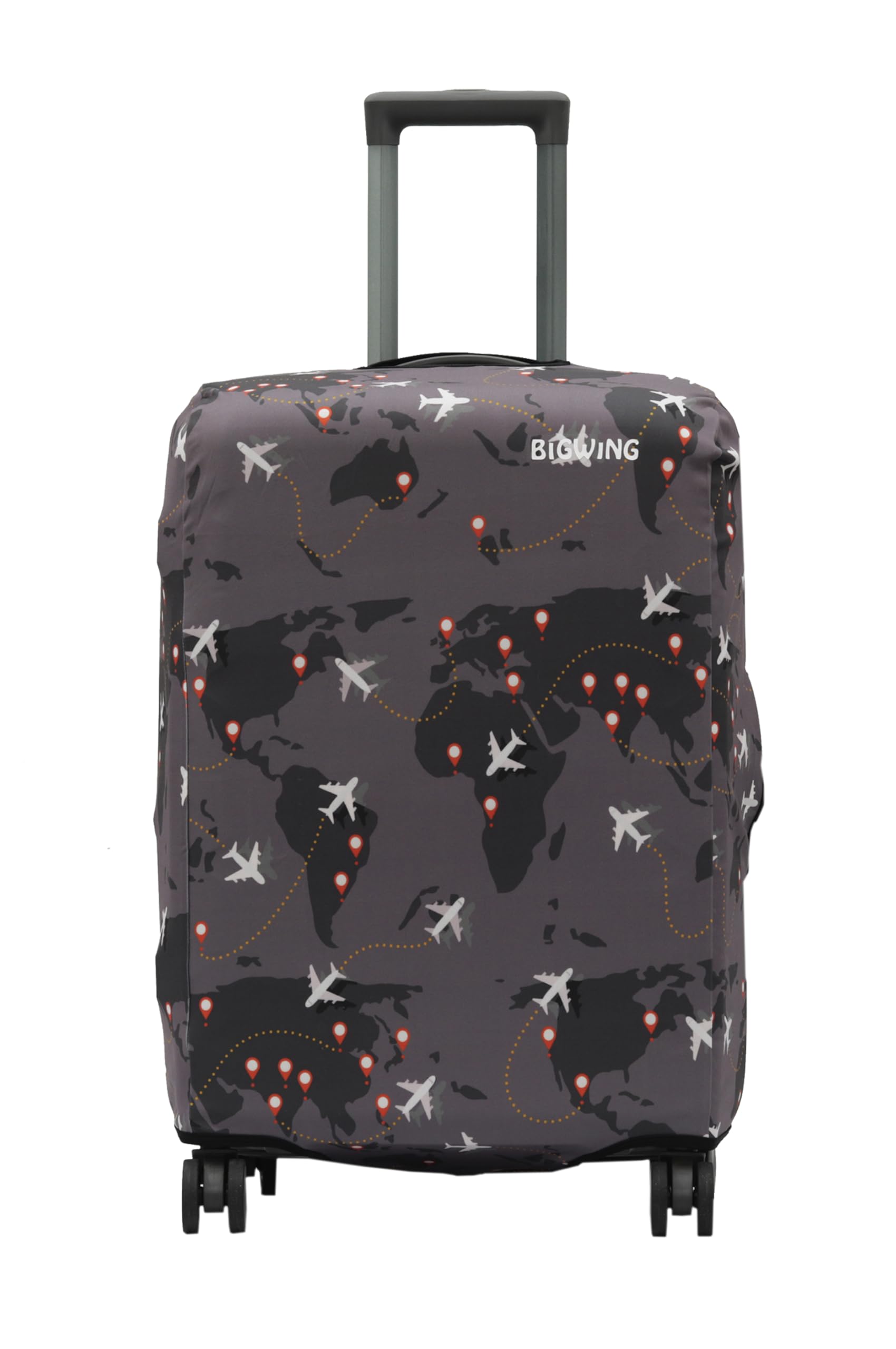 BIGWING Protective Cover in Polyester Fabric with Map Print for | Medium Size 24' inch 65 cm | Hard Luggage Trolley Bag Cover (Fits Only On Fiber - Plastic Trolley Bag) Brown Color