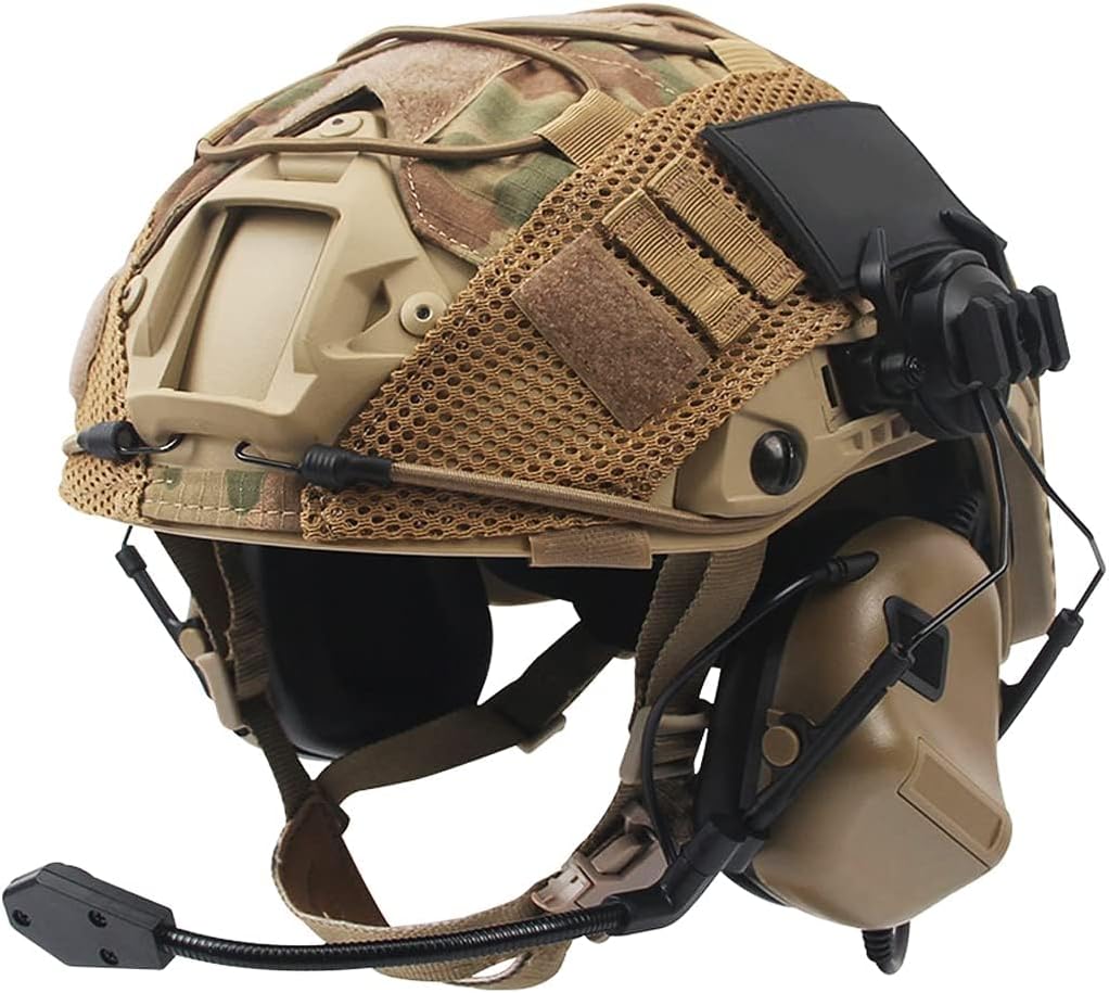 Tactical Airsoft Helmet Set Fast Helmet with Tactical Headset and Helmet Cover Adjustable Outdoor Hunting Gear for CS Airsoft Cosplay Paintball BB Game B M