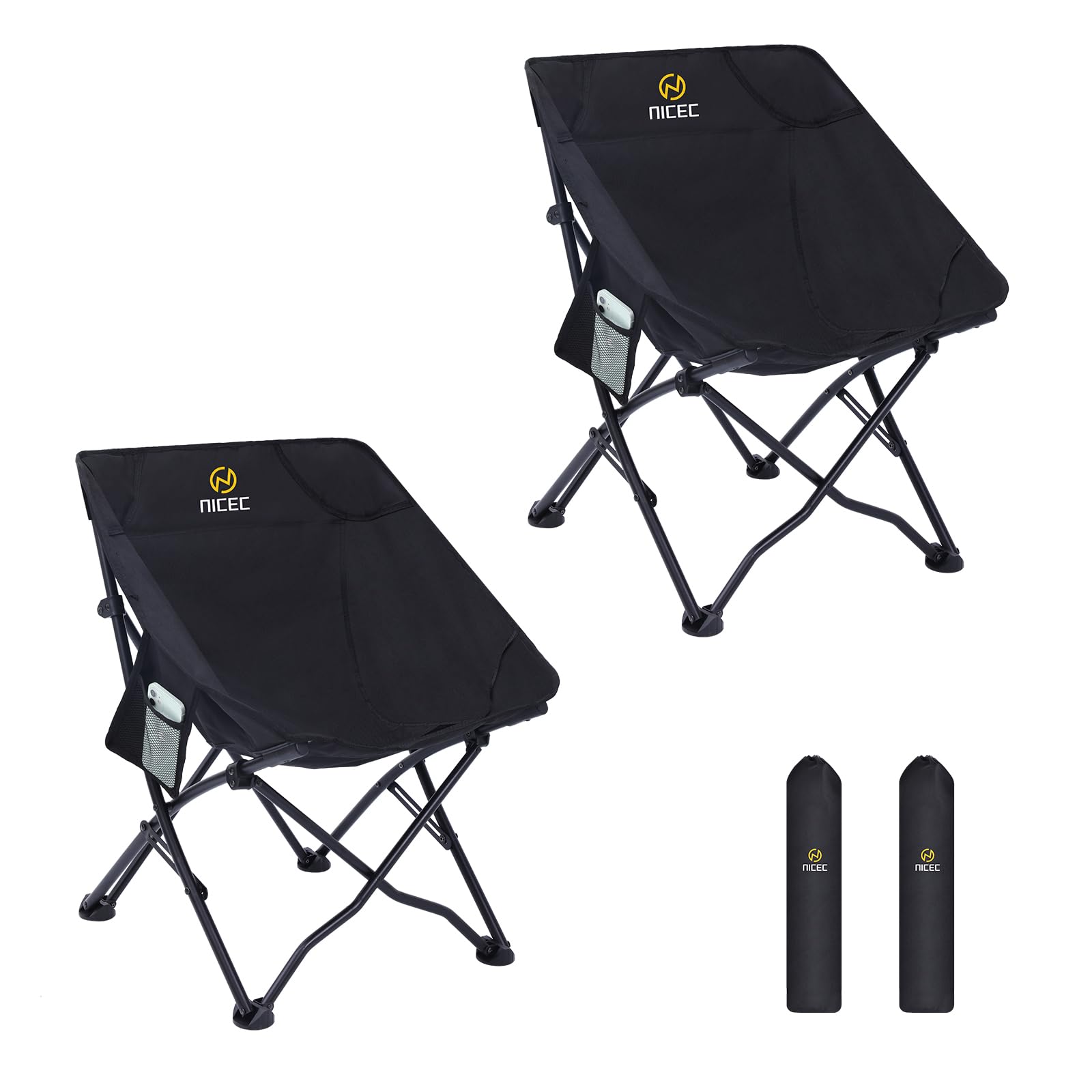 Nice C Camping Chairs, Fold Chair, Portable Chair, Backpacking Chair, Compact & Heavy Duty Outdoor, Travel, Picnic, Festival with 2 Side Pockets&Carry Bag (1 Regular)