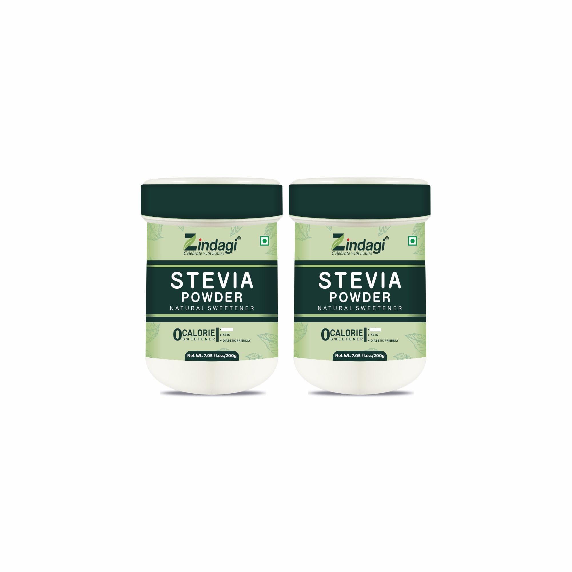 Zindagi Stevia Jar, 200 g | 100% Plant-based Natural Sweetener | Equivalent to Sweetness from 1Kg Sugar | 100% Natural Stevia leaves| Sweet like Sugar but with zero calories | Pack Of 2-image-37