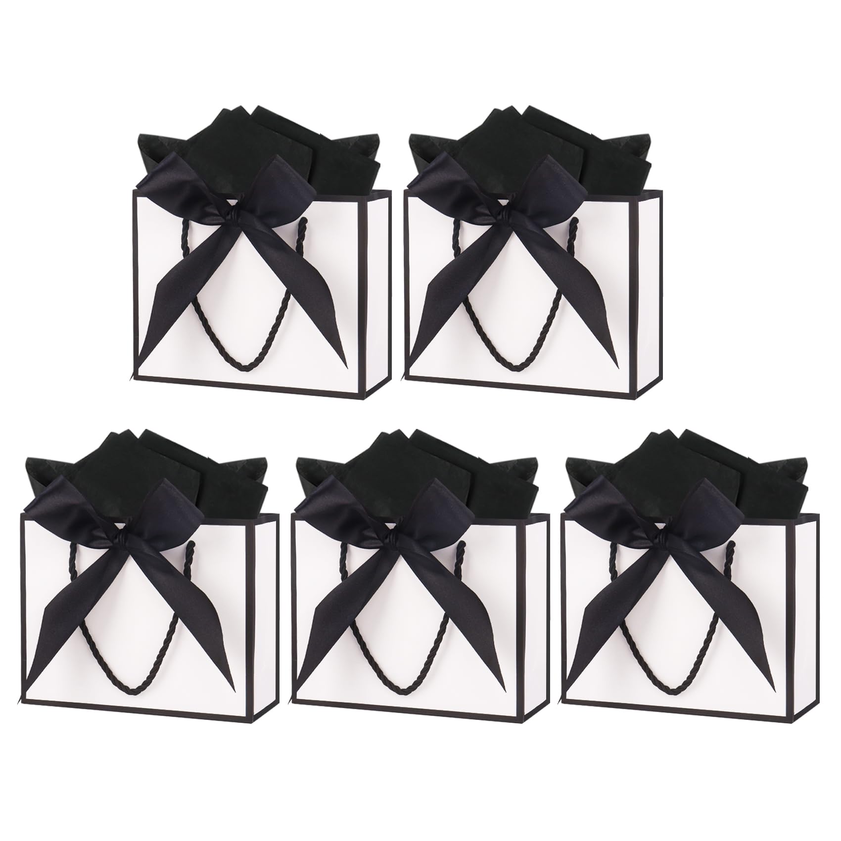 5 Pack Small Gift Bags with Tissue Paper, White Party Gift Bags with Handles for Wedding Birthday Baby Shower 19ร 15ร 7 cm