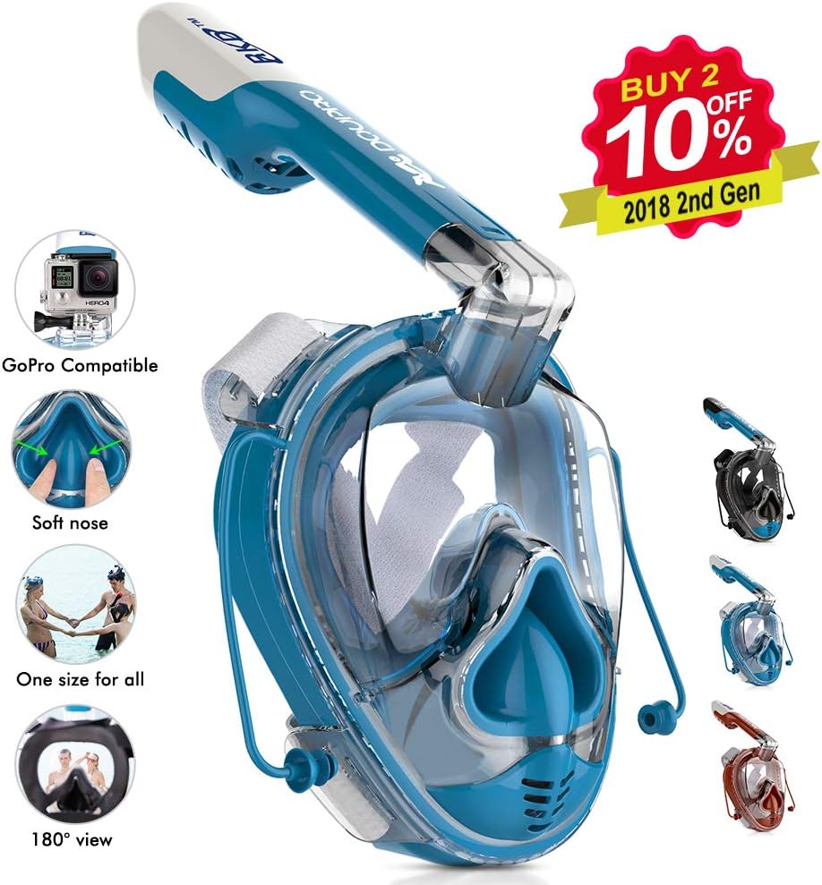 Snorkel Mask Universal Size Easybreath Snorkeling Mask 180° Panoramic View Ear Pressure Balance Anti-Fog Anti-Leak Fit Perfectly and Comfortably for All - 2018 Latest Upgrade