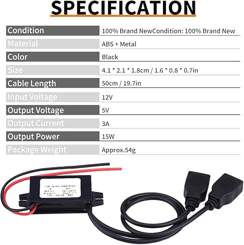 Miniatura 5 de Keenso Convertidor CC 3A DC 12V a CC 5V Adaptador USB dual Módulo convertidor de corriente dual Convertidor de CC a CC, módulo de suplemento de