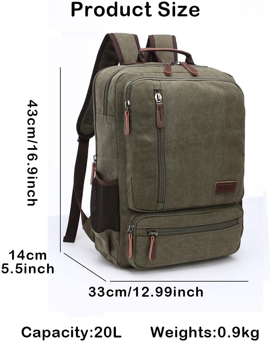 Vintage Canvas Backpack, Resistant Hiking Camping Rucksack Casual Daypack Backpacks for Men&Women Fits 15.6’’ Laptop