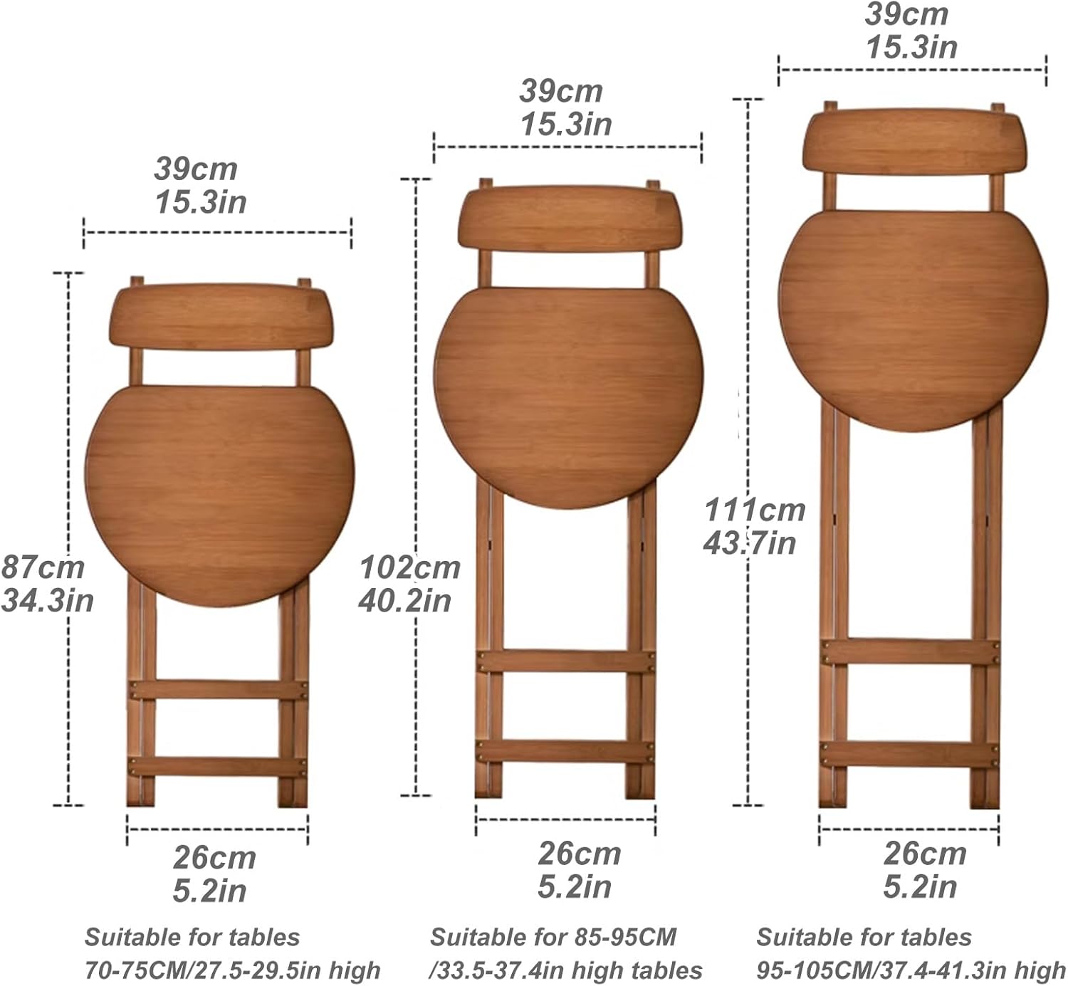 18/24/27in Breakfast Folding Bamboo Stool with Backrest and Footrest, Portable Height Foldable Stool, Kitchen High Chair, Tall Chair (Color : Walnut 1pc, Size 61.5cm/24i (Walnut