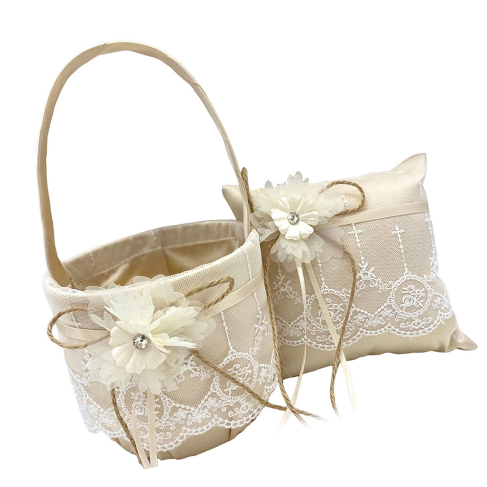 Graceful Lace Flower Basket for Wedding Parties and Celebrations Exquisite Wedding Rings Bearer Basket Punnet Bows Elegant Bridal Flower Girls