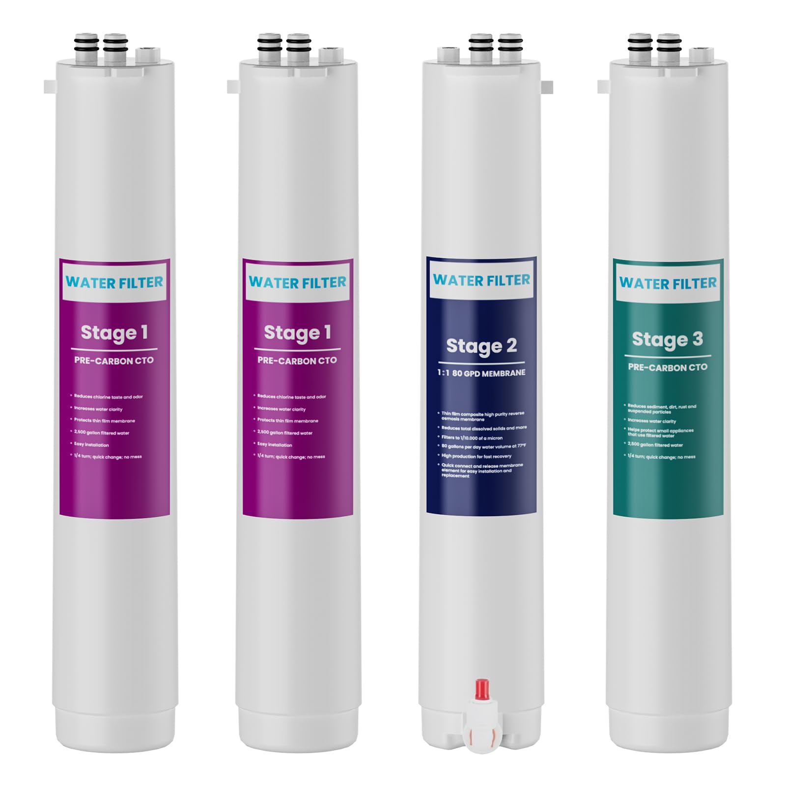 Photo 1 of 3-Stage 1:1 Reverse Osmosis Replacement Filters Compatible with Pure Blue Water Filtration System, Stage 1 Pre-Carbon Block Filters, Stage 2 Membrane Filter and Stage 3 Post-Carbon Filter