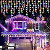 Colored Christmas Lights, 66ft 640 LED Icicle Lights for Outside House with Connectable Clear Wire 8 Modes Timer, Plug in Waterproof for Yard Tree Eaves Party Indoor Holiday Decoration, Multicolor
