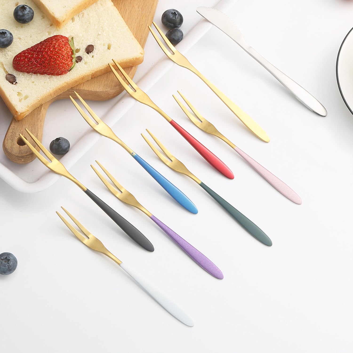 8 Stück Dessertgabeln Edelstahl, Edelstahl Obstgabeln, Kleine Bunte Cocktailgabeln, Kleine Gabeln, Dessert Mini Gabelkuchen, Dessertgabeln, Obstgabeln, für Zuhause, Küche, Restaurant, Party
