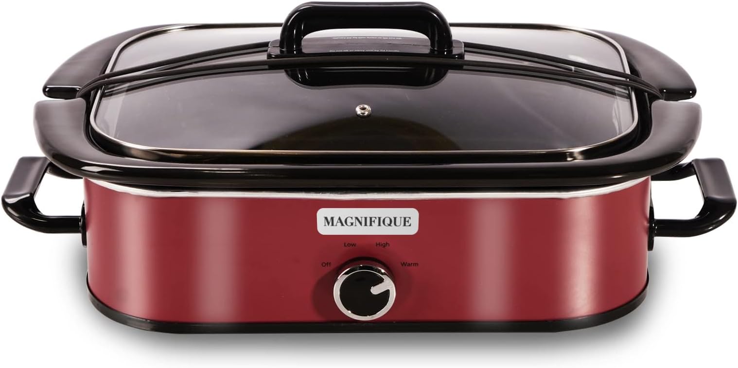 Magnifique 4-Quart Slow Cooker with Casserole Manual Warm Setting - Perfect Kitchen Small Appliance for Family Dinners, Dishwasher Safe Crock, Red