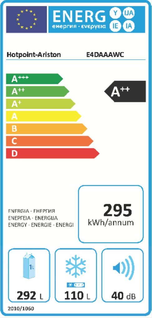 Hotpoint e4d AAA de W C SIDE by side/A + +/195,5 cm Hauteur/295 kWh/an/292 L Partie de refroidissement/110 l partie Congélateur/No Frost/seulement 0,808 kWh/24 heures/Blanc