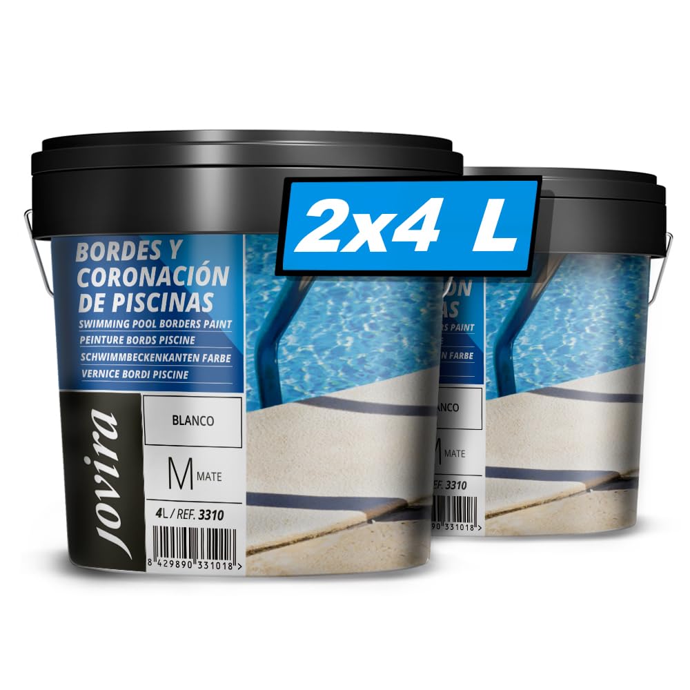 JOVIRA PINTURAS Pittura per Bordi e Rivestimenti di Piscine. 8 L Antiscivolo, speciale per rinnovare i bordi delle piscine. (2x4 Litri, Bianco). F-2-2