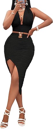 Womens 2 Piece Outfits Sexy Club Outwear Night Out Crop Top and Bodycon Skirt Set Dresses