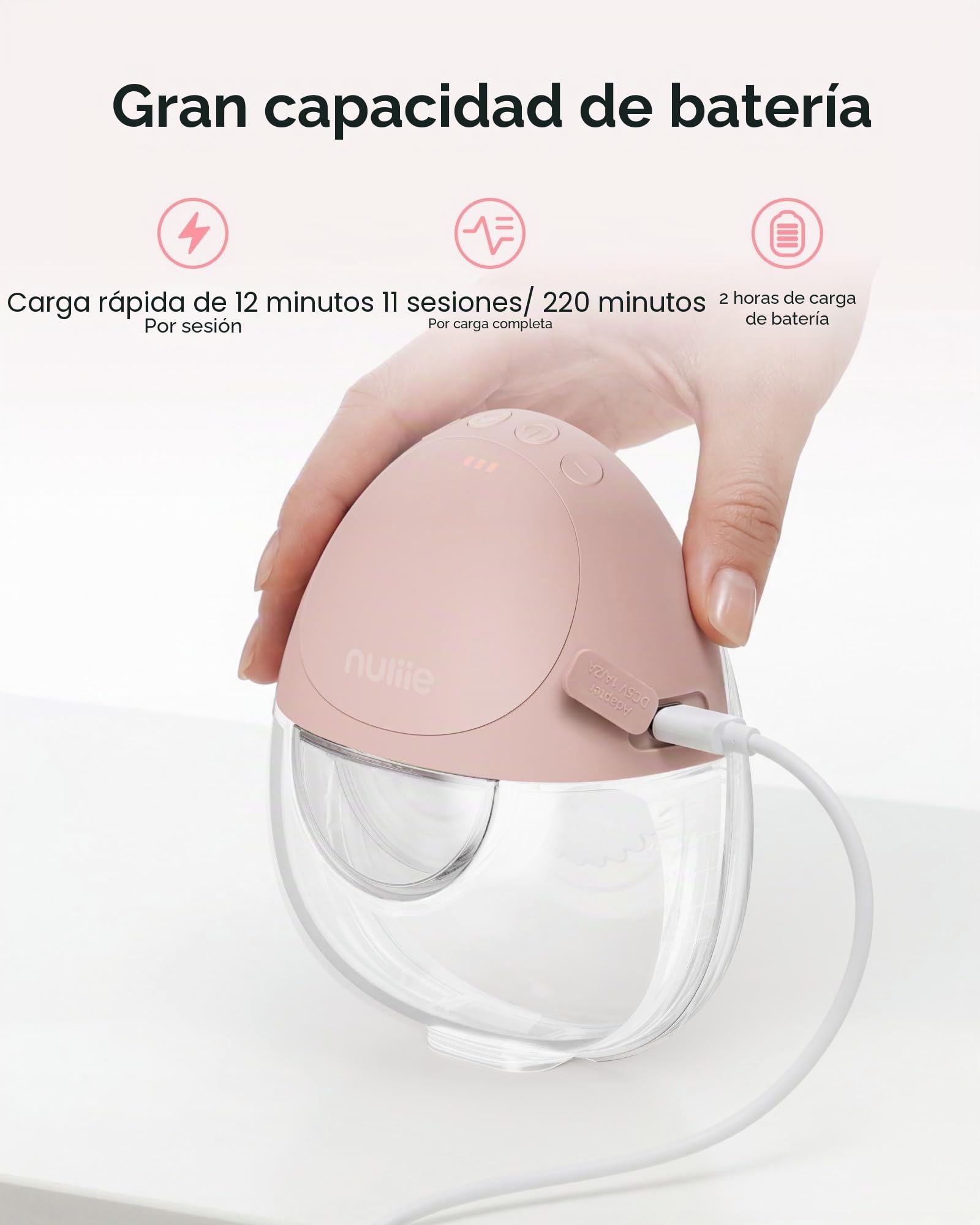 Nuliie JoyFlow Air - Sacaleche eléctrico, extractor de leche portátil manos libres, 3 modos & 12 niveles, silencioso y sin BPA, brida de 27 mm y puntas 15/18/21/24 mm - 2 - Rosa claro