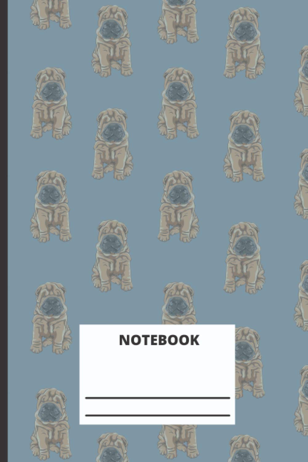 Shar-Pei Notebook: Lined white paper journal with Shar Pei pattern pictures on blue cover (composition book, notebook, gratitude journal, travel log ) 6x9 - 120 pages - Dogs Lovers Diary