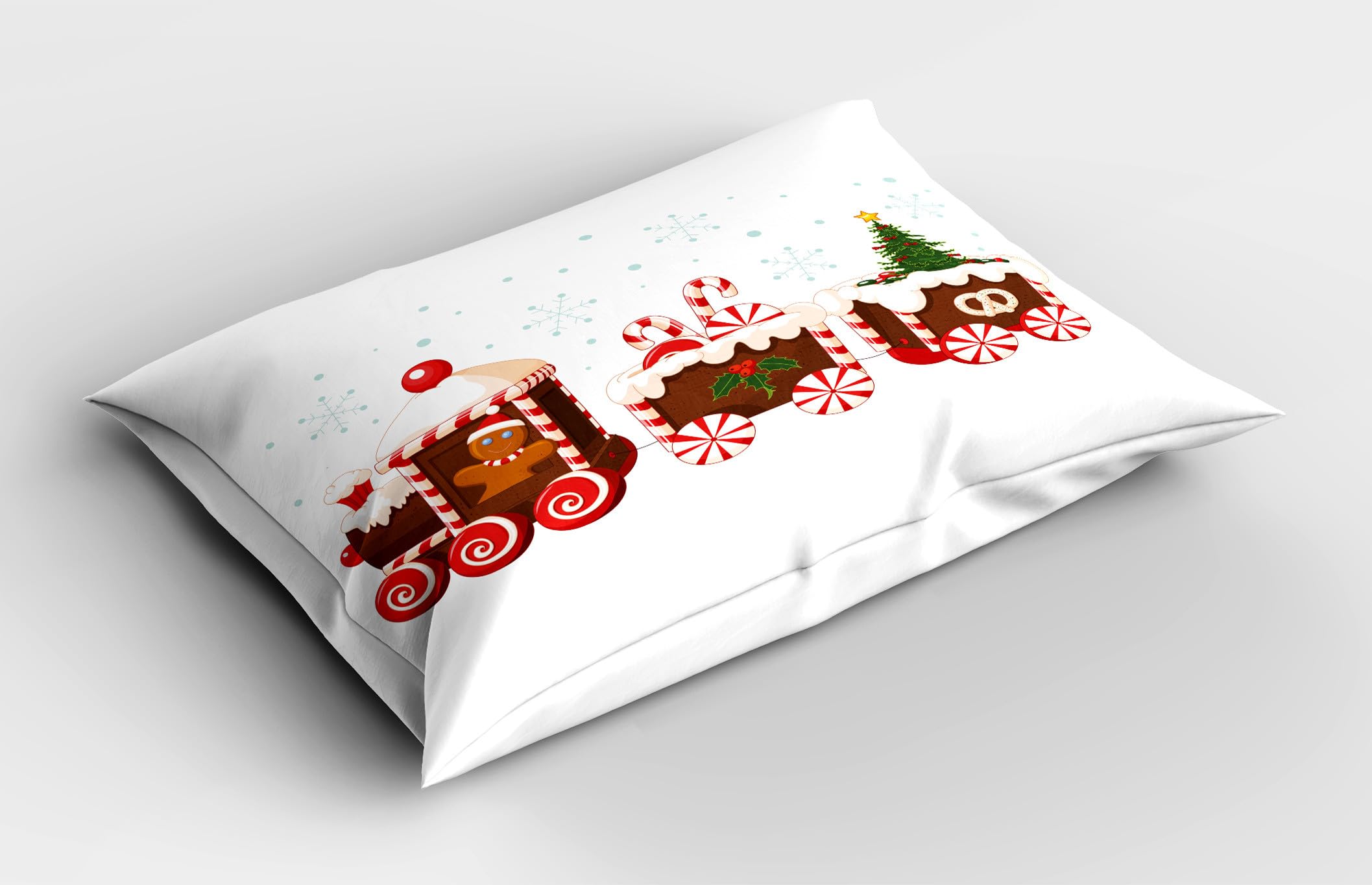 Ambesonne Christmas Pillow Sham Set of 2, Train Gingerbread Cream Candy Cartoon Toys Snowflakes Presents, Quality Microfiber Bedding Item for All Seasons, 30