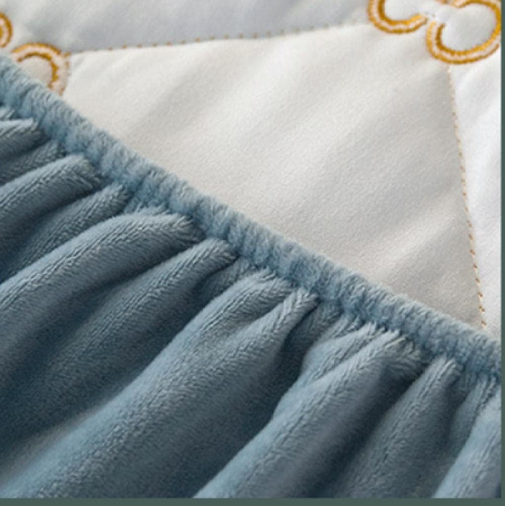 Double Breathable Bedding,Thick Warm Cotton Quilted Coral Velvet Mattress Protection Cover, Solid Color Non Slip Embroidery Crystal Velvet Bed Sheet Blue 150cmx200cm