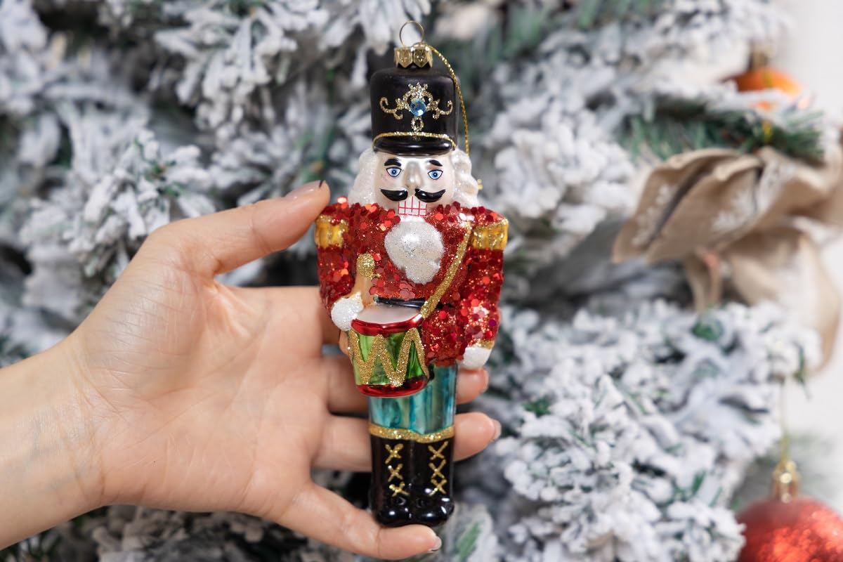 ガラス製赤のくるみ割り人形クリスマスオーナメント