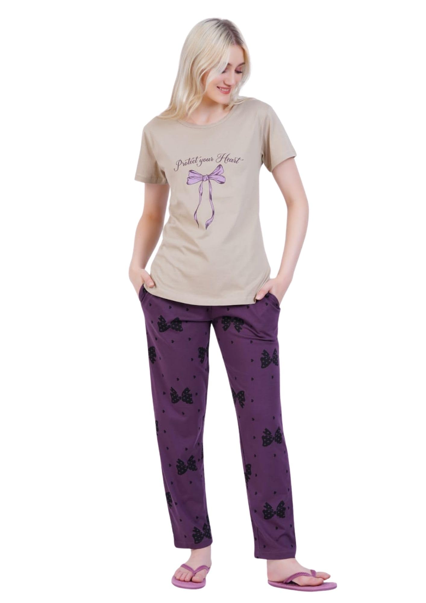 litelooks clothingWomen's Premium Cotton Print Night Suits – Comfortable & Stylish Pajama Set with Pockets