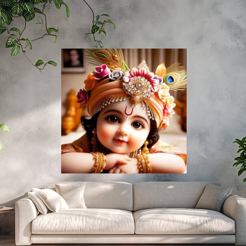 Image of British Terminal Cute little Bal Gopal Baby God Krishna| Kanha Ji | Laddu Lord Makhan Chor Painting Religious Poster for Pregnant Women for wall (matt thin vinyl,sticker,multicolor,unframed)| bj208