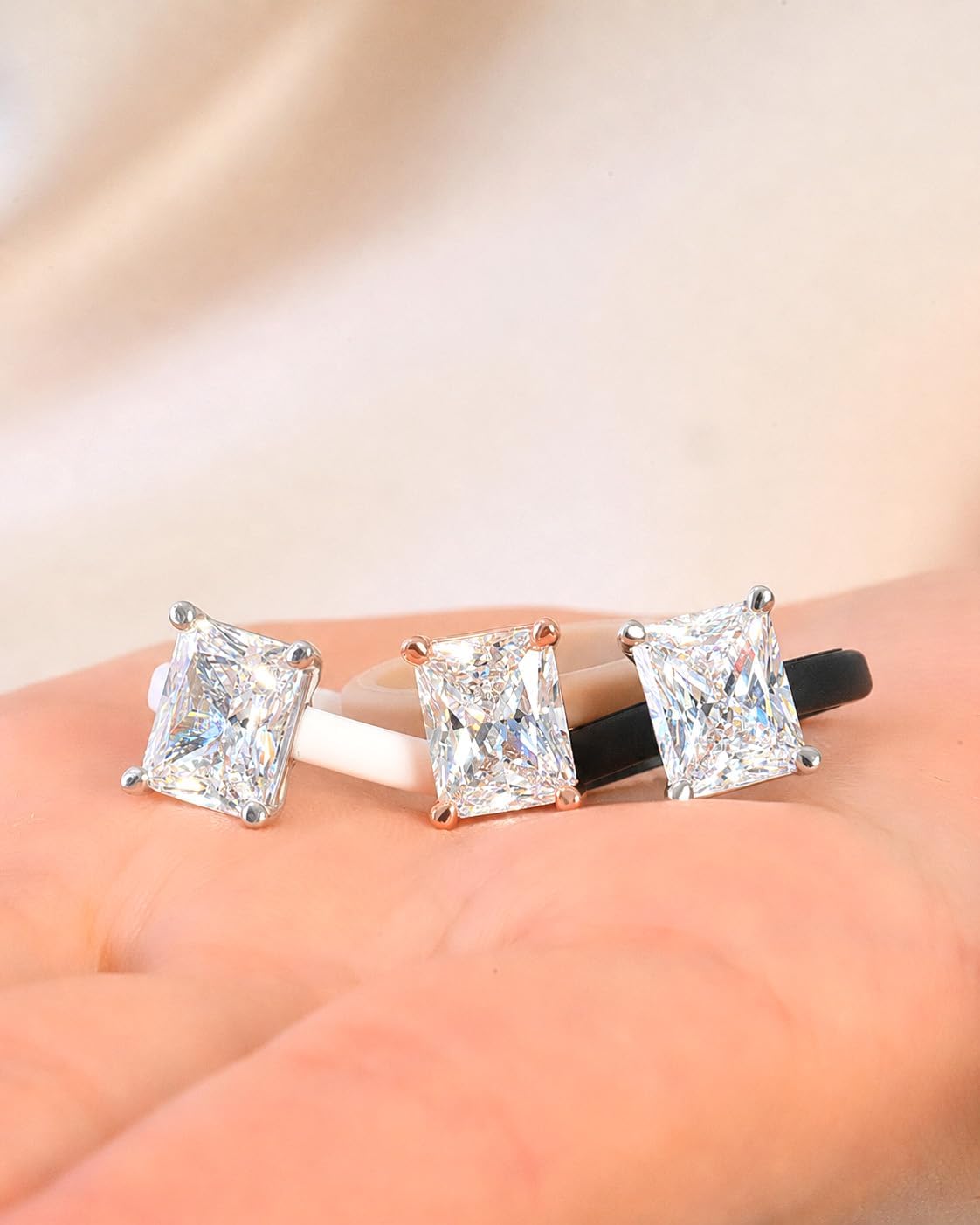 Rinfit Thin Silicone Ring with Stone - Emerald Cut Cubic Zirconia Solitaire Promise Ring for Her - Rubber Wedding Bands Women - Patent Pending