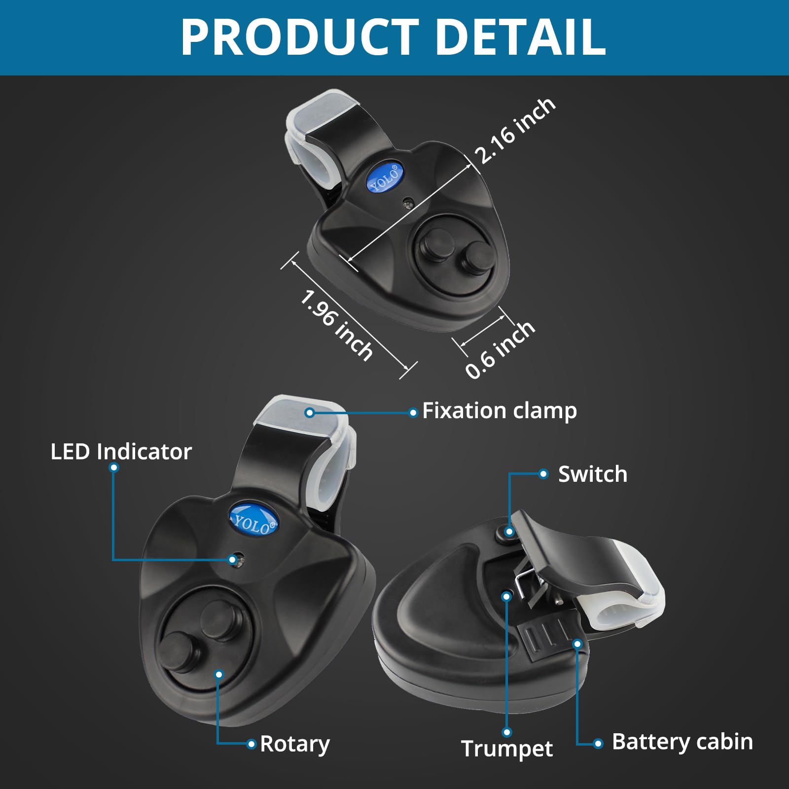 Coolnice 6pcs Détecteurs de Touche électroniques de Canne à Pêche Alarme de Pêche Sensible avec Indicateur Lumineux LED Alarme Sondeur Electronique pour Pêche Nuit Pêche Maritime Nocturne-Noir