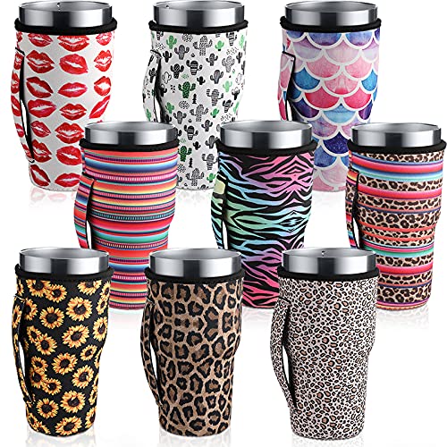9 Pieces Iced Coffee Cup Sleeve Reusable Neoprene Insulated Cup Sleeves Cup Cover Holders Drinks Sleeve Holder for 30-32 oz Cold Hot Beverages Home Party Supply