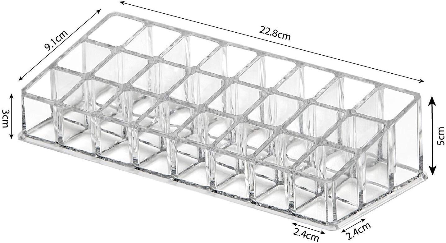 HEMJEX 24 Compartment Clear Acrylic Brush Compacts Eye Shadows Lipsticks Nail Polish Holder (Transparent) 1