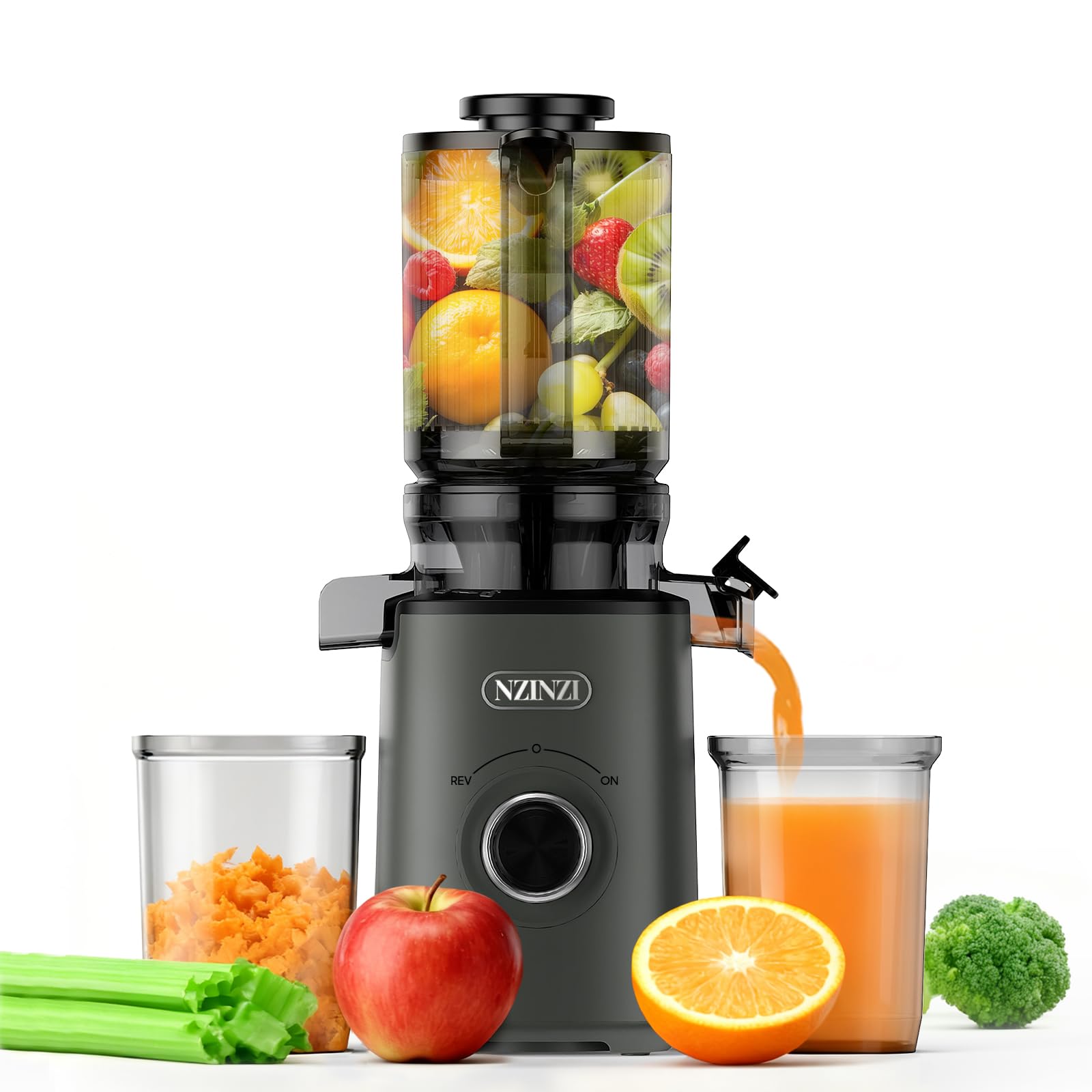 BPA Free Cold Press Juicer Slow Juicer Machine Easy to Clean Self-Feeding Masticating Juicer with Large Feed Chute