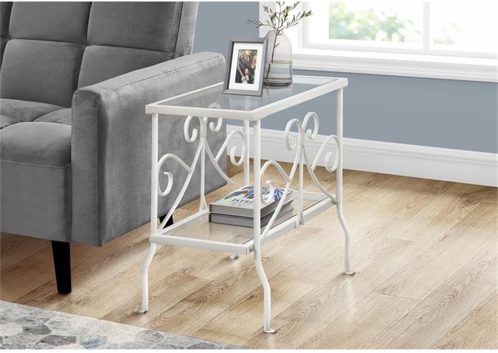 Monarch Specialties I Metal Accent Table with Tempered Glass, White