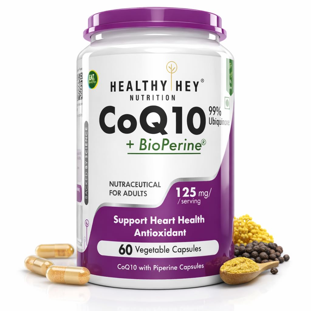 HealthyHey Nutrition High Absorption CoQ10 with BioPerine-125mg -Pack of 60 Capsules