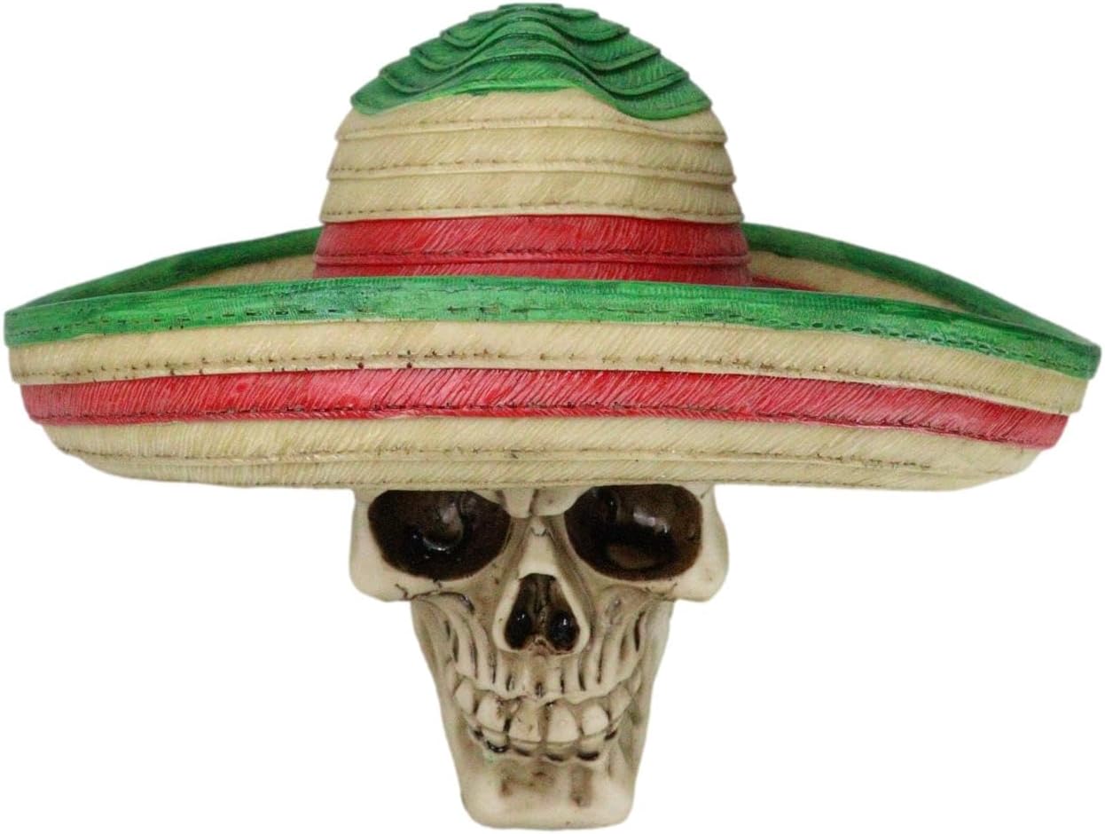 Ebros Gift Day of The Dead El Bandito Outlaw Skull with Mexican Sombrero Hat Figurine Skeleton Bust 10" Wide As Decorative Halloween Prop Gothic Haunted Themed Skeletons Cranium Statue