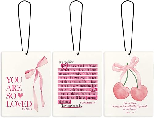 Miniatura 8 de Lindo ambientador de coche Preppy con lazo de cereza, moderno ambientador colgante para auto 3 piezas, ambientador Preppy con lazo negro para negro