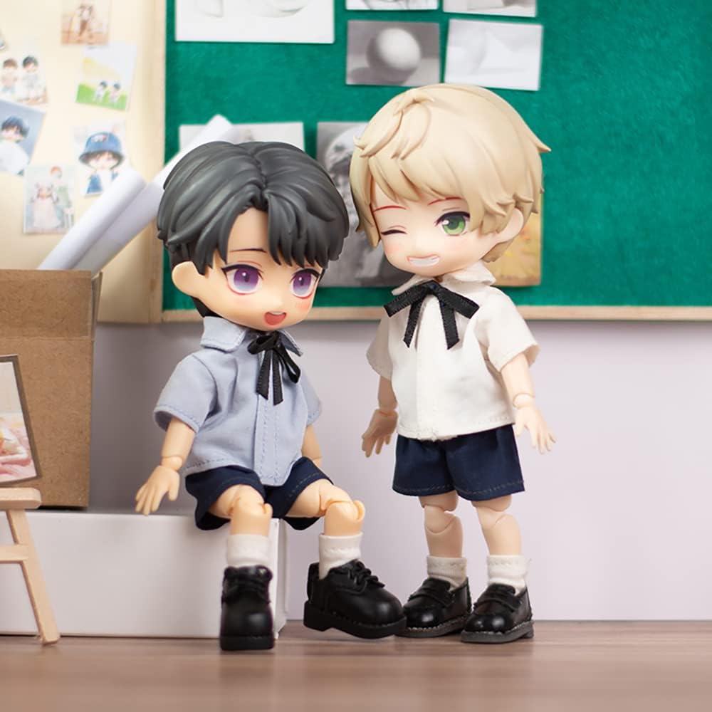 niannyyhouse Ob11 Kindergarten Uniform Suit Hat Vest Shirt Shorts Backpack 1/12 BJD Doll 4.3 inches (11 cm) Body Clothes (Boy-White)