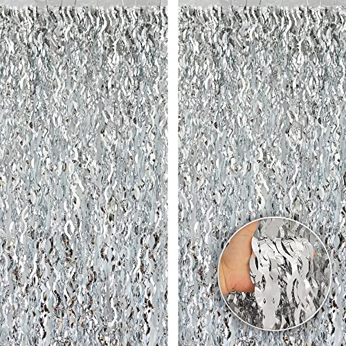 Image of KatchOn, Wavy Silver Foil Fringe Curtain - XtraLarge, Pack of 2 | Silver Disco Backdrop for 25th Anniversary Decorations, Disco Party Decorations | Bachelorette Birthday Decor, Silver Party, Wedding